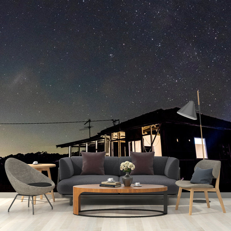 Full Nordic Starry Sky Mural Wallpaper in Grey House Wall Covering, Custom Size Available Clearhalo 'Wall Decor' 'Wall Mural' 1061826