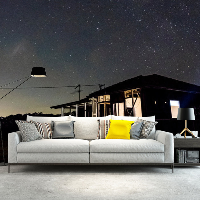 Full Nordic Starry Sky Mural Wallpaper in Grey House Wall Covering, Custom Size Available Clearhalo 'Wall Decor' 'Wall Mural' 1061827