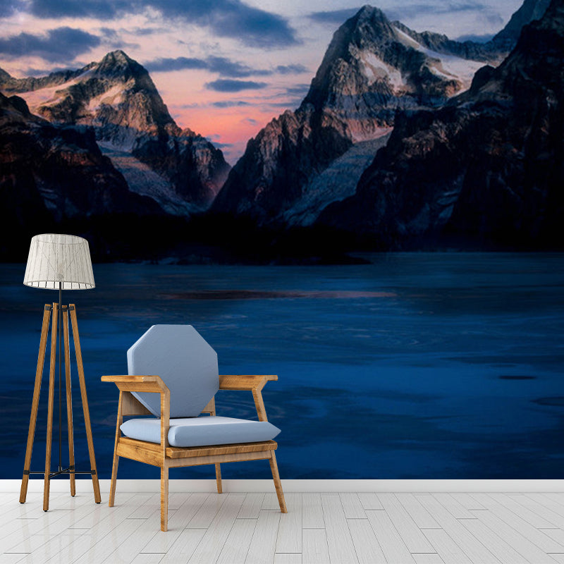 Blue Minimalist Wall Decor Extra Large Mountain and Nebula Wall Mural Decal for Accent Wall Clearhalo 'Wall Decor' 'Wall Mural' 1061831