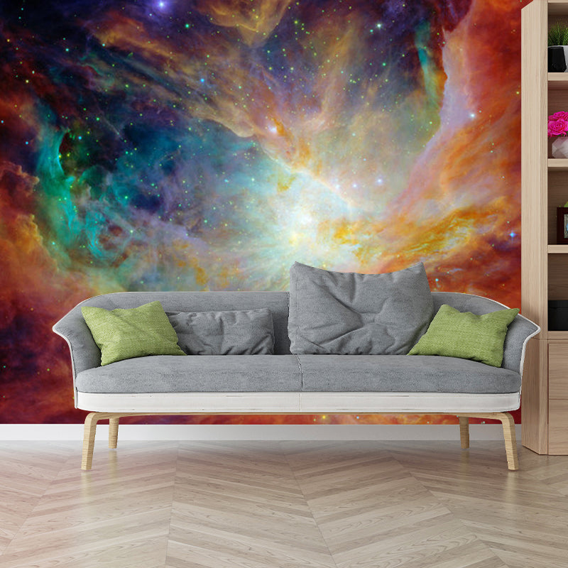 Photography Luminous Galaxy Mural Wallpaper for Bedroom Decoration in Orange, Made to Measure Orange Clearhalo 'Wall Decor' 'Wall Mural' 1061890