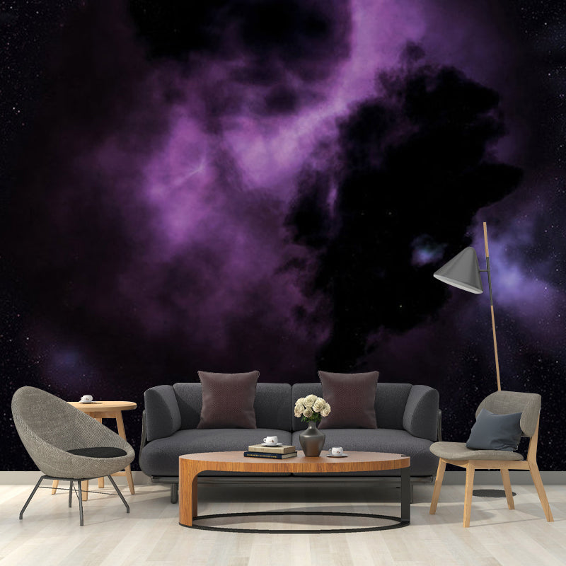 Waterproofing Nebula Wall Art Non-Woven Fabric Modern Wall Mural Decal for Home Decoration Purple Clearhalo 'Wall Decor' 'Wall Mural' 1061895
