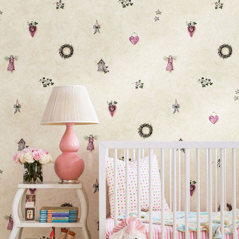 Contemporary Wallpaper Roll in Soft Color Cartoon Star and Heart Wall Decor, 33 ft. x 20.5 in Beige Clearhalo 'Wall Decor' 'Wallpaper' 1062132