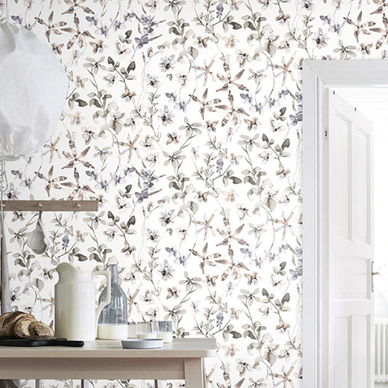 Entwined Leaves Wallpaper Roll for Guest Room Decoration in Neutral Color, 33'L x 20.5