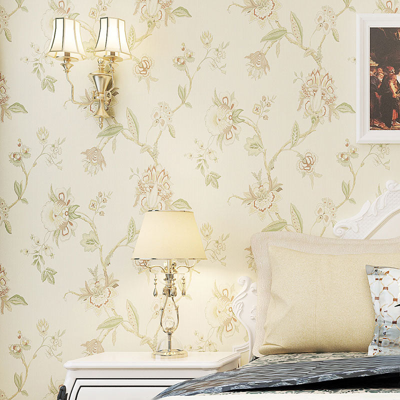 Flower and Bird Wall Decor in Soft Yellow Non-Woven Fabric Wallpaper for Home, 31' x 20.5