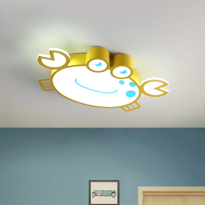 Yellow Finish Crab Shape Flush Mounted Light Cartoon LED Acrylic Flush Ceiling Lamp Fixture Yellow Clearhalo 'Ceiling Lights' 'Close To Ceiling Lights' 'Close to ceiling' 'Flush mount' Lighting' 1062381