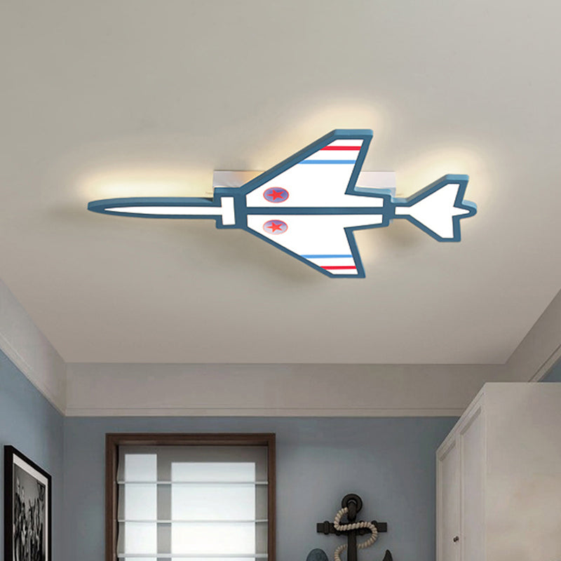 White/Blue Finish Airplane Shape Flush Lighting Cartoon LED Acrylic Flush Mounted Lamp Fixture for Kids Bedroom Blue Clearhalo 'Ceiling Lights' 'Close To Ceiling Lights' 'Close to ceiling' 'Flush mount' Lighting' 1062417