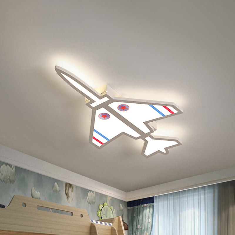 White/Blue Finish Airplane Shape Flush Lighting Cartoon LED Acrylic Flush Mounted Lamp Fixture for Kids Bedroom White Clearhalo 'Ceiling Lights' 'Close To Ceiling Lights' 'Close to ceiling' 'Flush mount' Lighting' 1062421