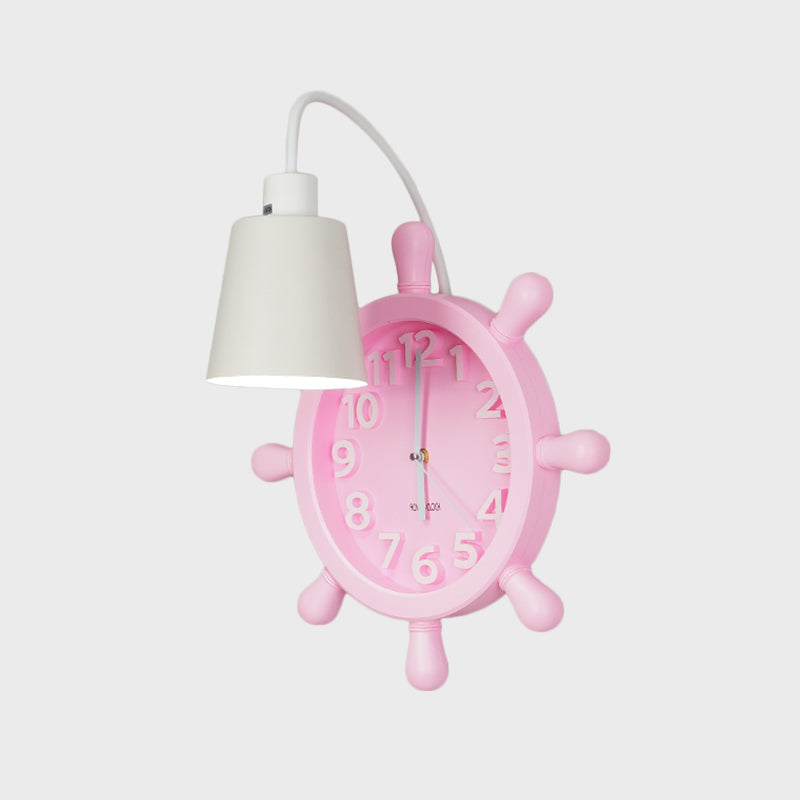 Clock Wall Mounted Light with Rudder Design Kids Metal 1 Light Pink/Blue Finish Wall Lamp Fixture for Bedside Clearhalo 'Wall Lamps & Sconces' 'Wall Lights' Lighting' 1062509