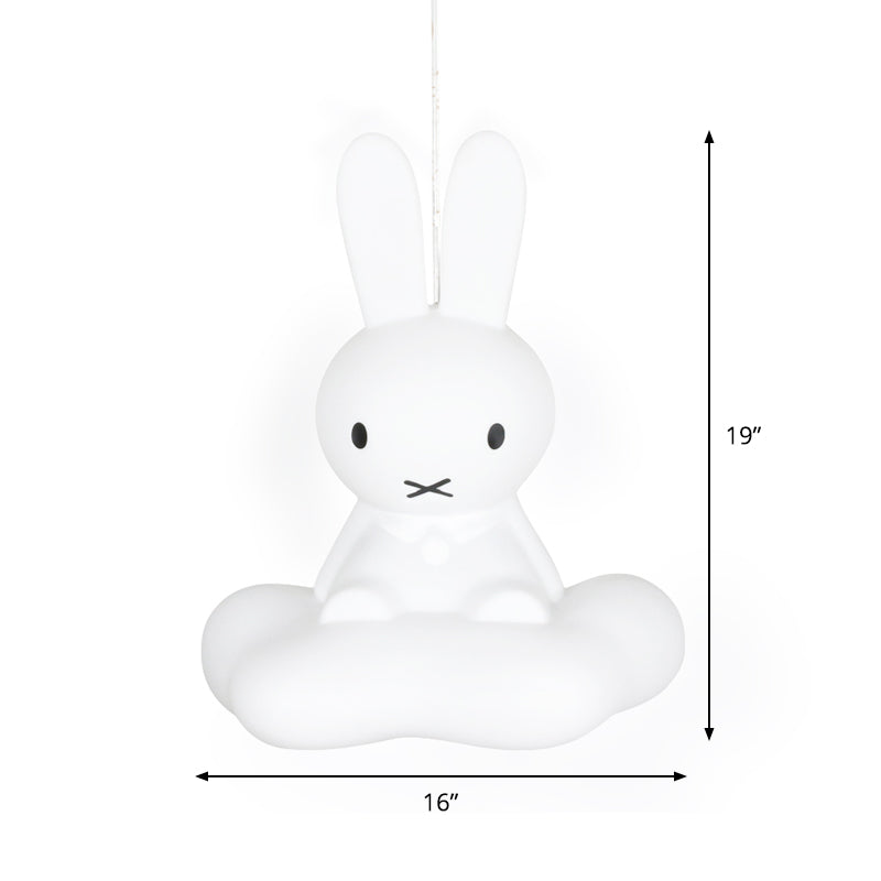 1 Light Kids Room Pendulum Light Cartoon White Ceiling Hang Fixture with Rabbit and Cloud Plastic Shade Clearhalo 'Ceiling Lights' 'Pendant Lights' 'Pendants' Lighting' 1062578