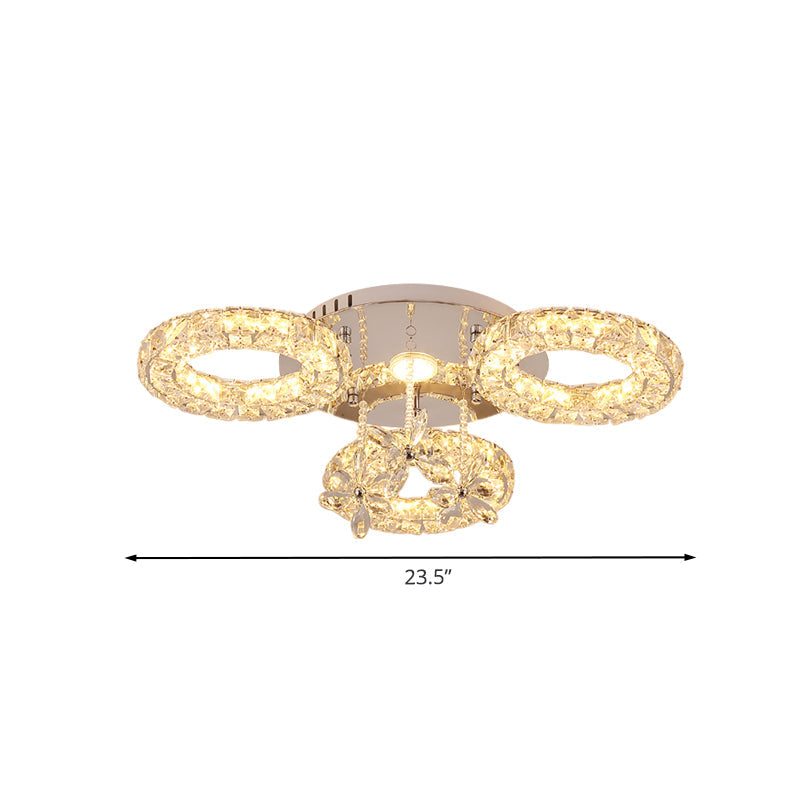 Nickel Hoop and Flower Semi Flush Lamp Modernist LED Crystal Close to Ceiling Lighting Clearhalo 'Ceiling Lights' 'Close To Ceiling Lights' 'Close to ceiling' 'Semi-flushmount' Lighting' 1062638