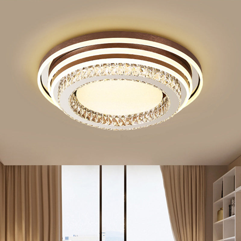 Tiered Round Flushmount Lamp Modernism Crystal LED Brown Flush Mounted Light for Bedroom Clearhalo 'Ceiling Lights' 'Close To Ceiling Lights' 'Close to ceiling' 'Flush mount' Lighting' 1062714