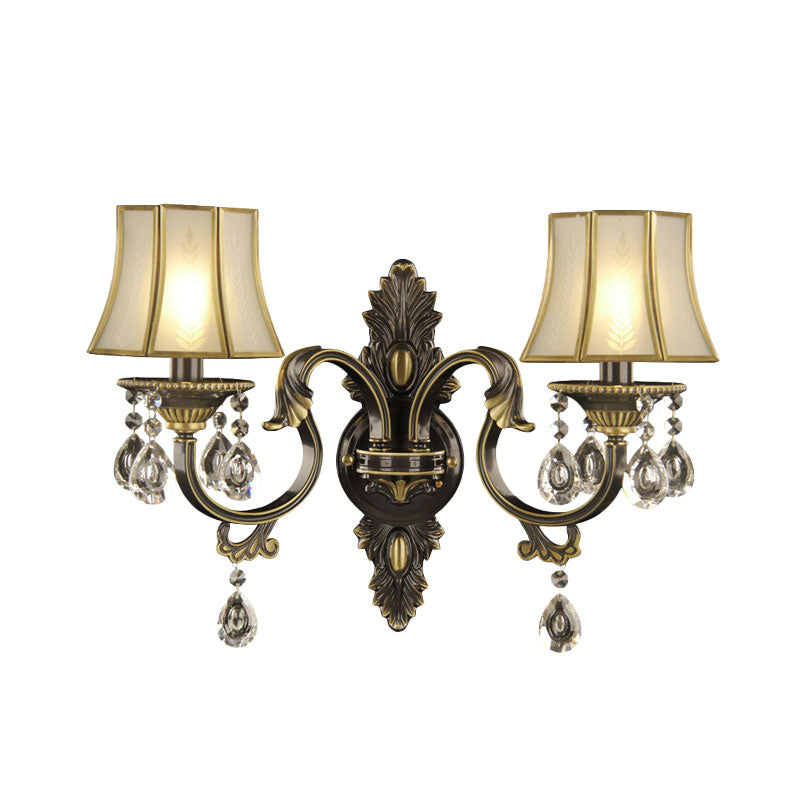 Traditional Empire Shade Wall Lighting 2 Lights Opal Glass Wall Mounted Lamp in Black and Gold Clearhalo 'Wall Lamps & Sconces' 'Wall Lights' Lighting' 1062766