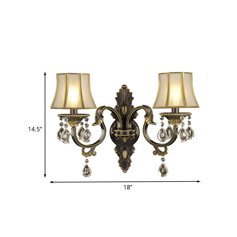 Traditional Empire Shade Wall Lighting 2 Lights Opal Glass Wall Mounted Lamp in Black and Gold Clearhalo 'Wall Lamps & Sconces' 'Wall Lights' Lighting' 1062768