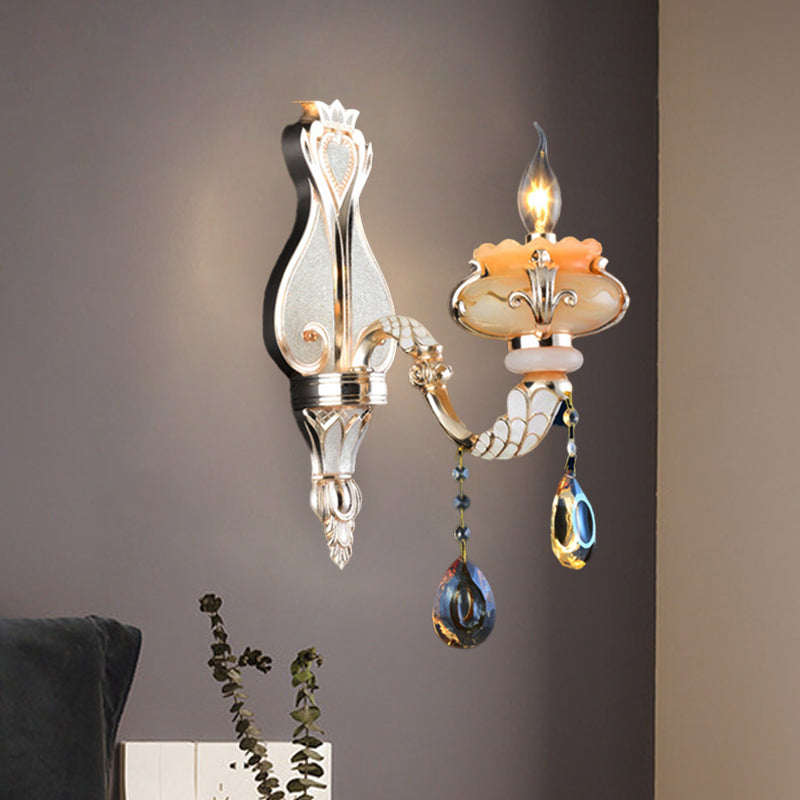 Mid-Century Candelabra Wall Lighting Idea Single Head Crystal Wall Sconce Lamp in Gold Gold Clearhalo 'Wall Lamps & Sconces' 'Wall Lights' Lighting' 1062832