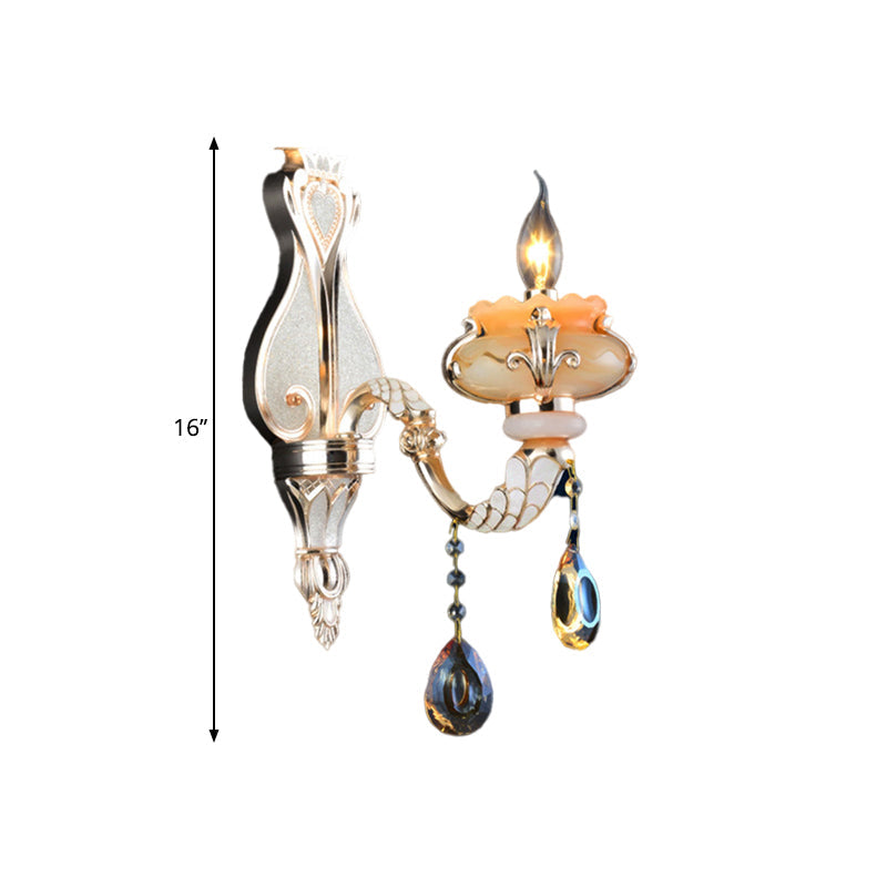 Mid-Century Candelabra Wall Lighting Idea Single Head Crystal Wall Sconce Lamp in Gold Clearhalo 'Wall Lamps & Sconces' 'Wall Lights' Lighting' 1062835