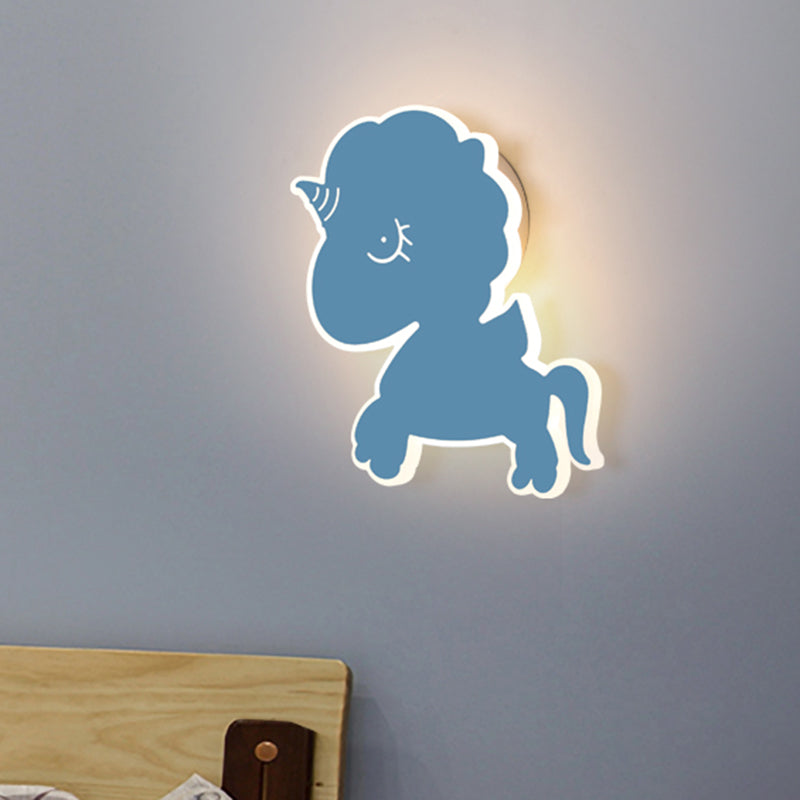 Unicorn Wall Mounted Light Fixture Cartoon Iron Pink/Blue/White LED Flush Mount Sconce for Nursery Clearhalo 'Wall Lamps & Sconces' 'Wall Lights' Lighting' 1063006