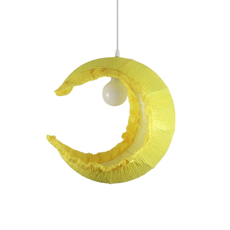 Yellow Crescent Pendulum Light Macaron 1-Light Fabric Hanging Pendant over Table, 12