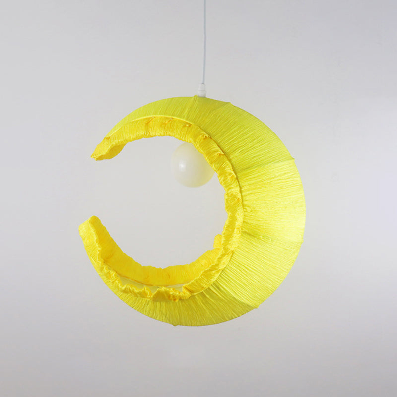 Yellow Crescent Pendulum Light Macaron 1-Light Fabric Hanging Pendant over Table, 12