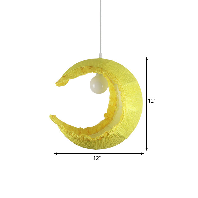 Yellow Crescent Pendulum Light Macaron 1-Light Fabric Hanging Pendant over Table, 12