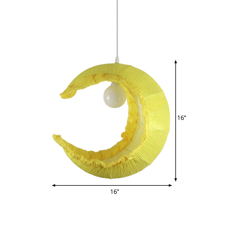 Yellow Crescent Pendulum Light Macaron 1-Light Fabric Hanging Pendant over Table, 12