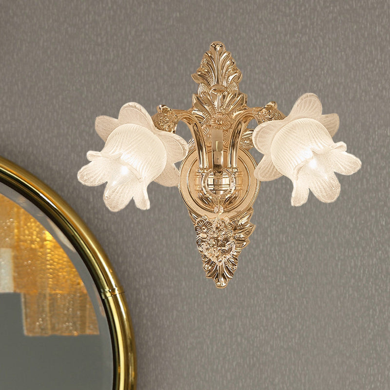 Frosted White Glass Bluebells Wall Light Traditional 1/2-Head Family Room Wall Sconce in Gold Clearhalo 'Wall Lamps & Sconces' 'Wall Lights' Lighting' 1063086