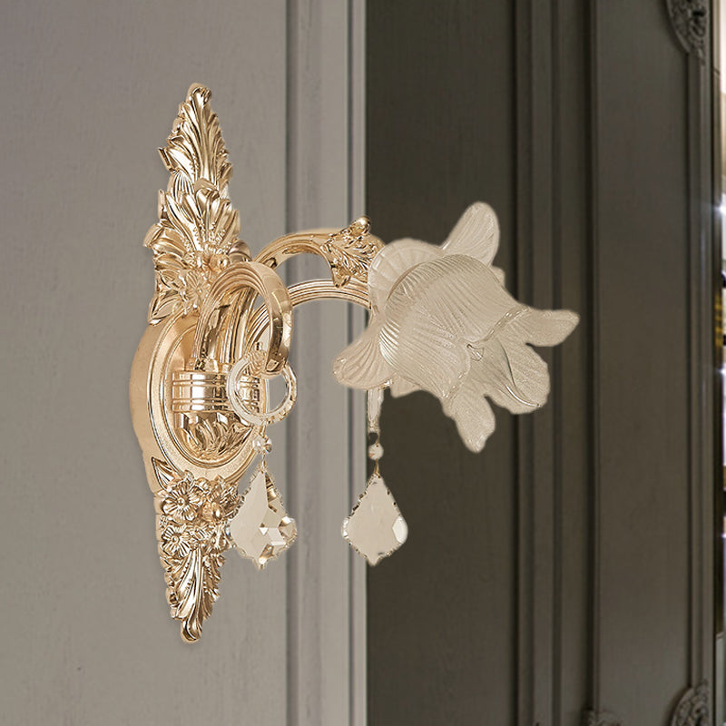 Frosted White Glass Bluebells Wall Light Traditional 1/2-Head Family Room Wall Sconce in Gold Clearhalo 'Wall Lamps & Sconces' 'Wall Lights' Lighting' 1063091