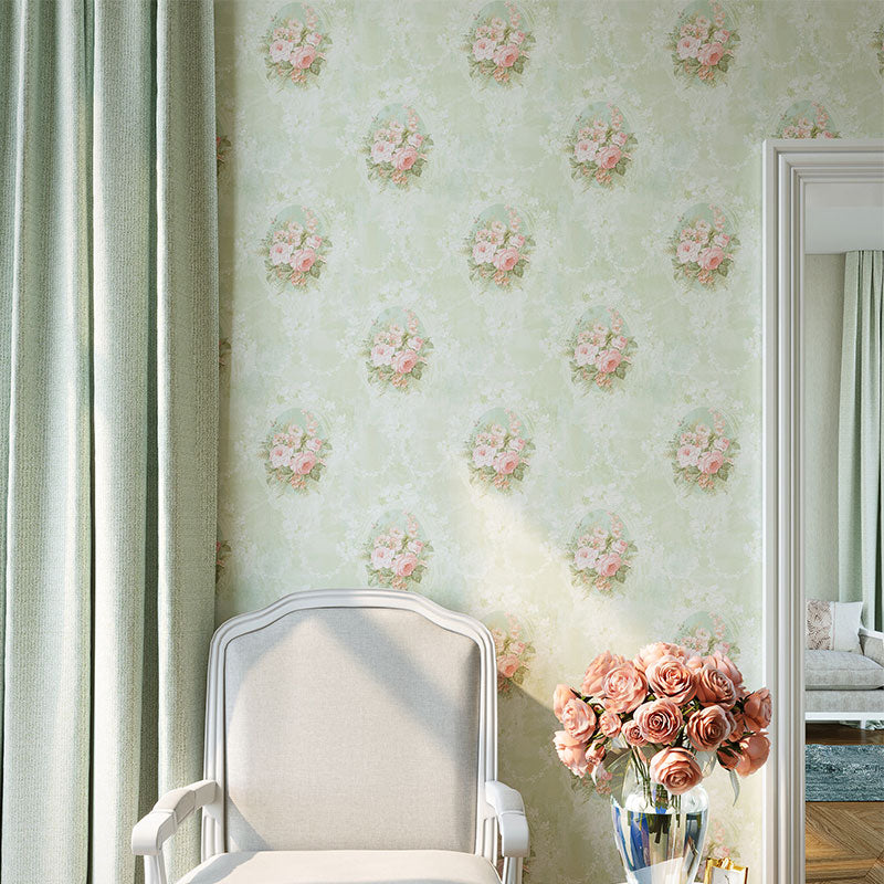 Cluster Blossoms Wallpaper Roll for Girls Bedroom Decoration in Green and Pink, 33' by 20.5