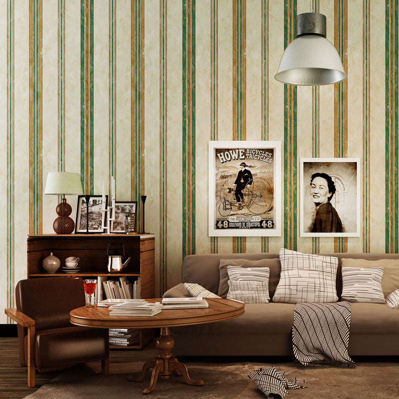 Retro Vertical Stripe Wallpaper Roll in Natural Color Home Decorative Wall Covering, 20.5