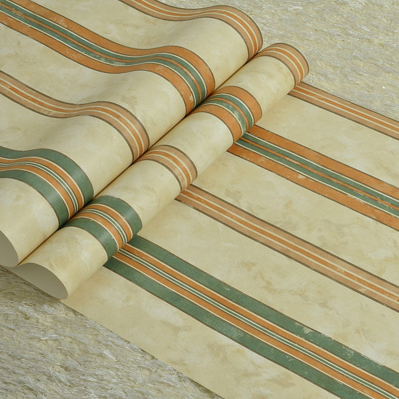 Retro Vertical Stripe Wallpaper Roll in Natural Color Home Decorative Wall Covering, 20.5