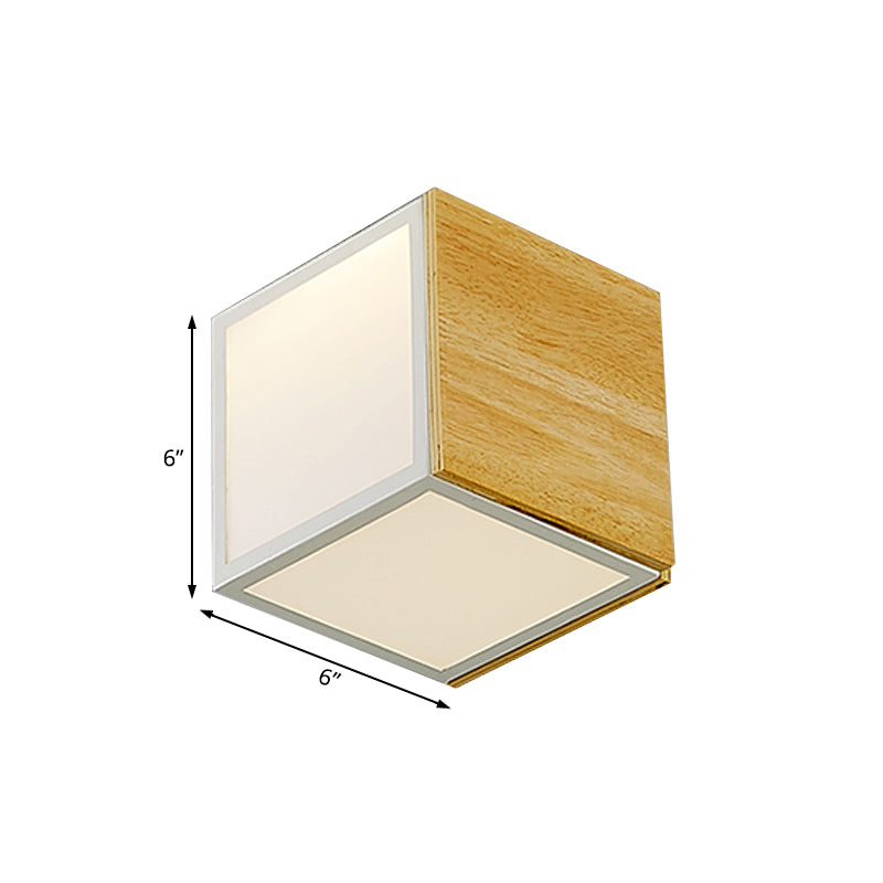 Wooden Box LED Flush Mount Light Modern Chinese 1-Light Natural Wood Ceiling Lamp in Warm/White Light Clearhalo 'Ceiling Lights' 'Close To Ceiling Lights' 'Close to ceiling' 'Flush mount' Lighting' 106847