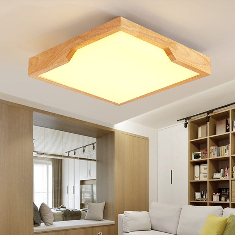 Wooden Square LED Ceiling Lamp Modern Single Light Flush Mount Lighting Fixture, 16