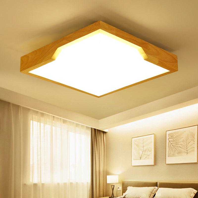 Wooden Square LED Ceiling Lamp Modern Single Light Flush Mount Lighting Fixture, 16