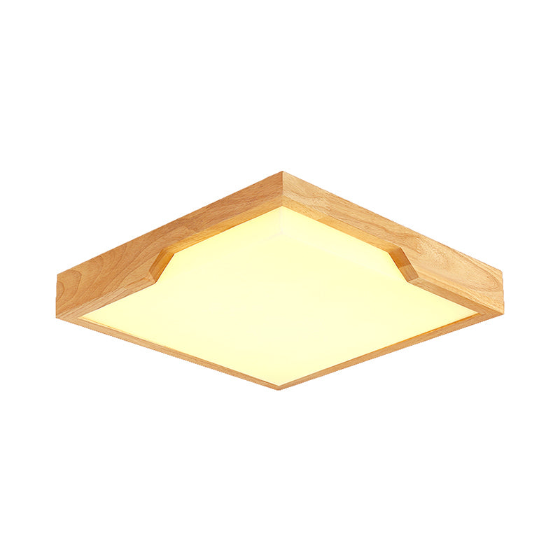 Wooden Square LED Ceiling Lamp Modern Single Light Flush Mount Lighting Fixture, 16