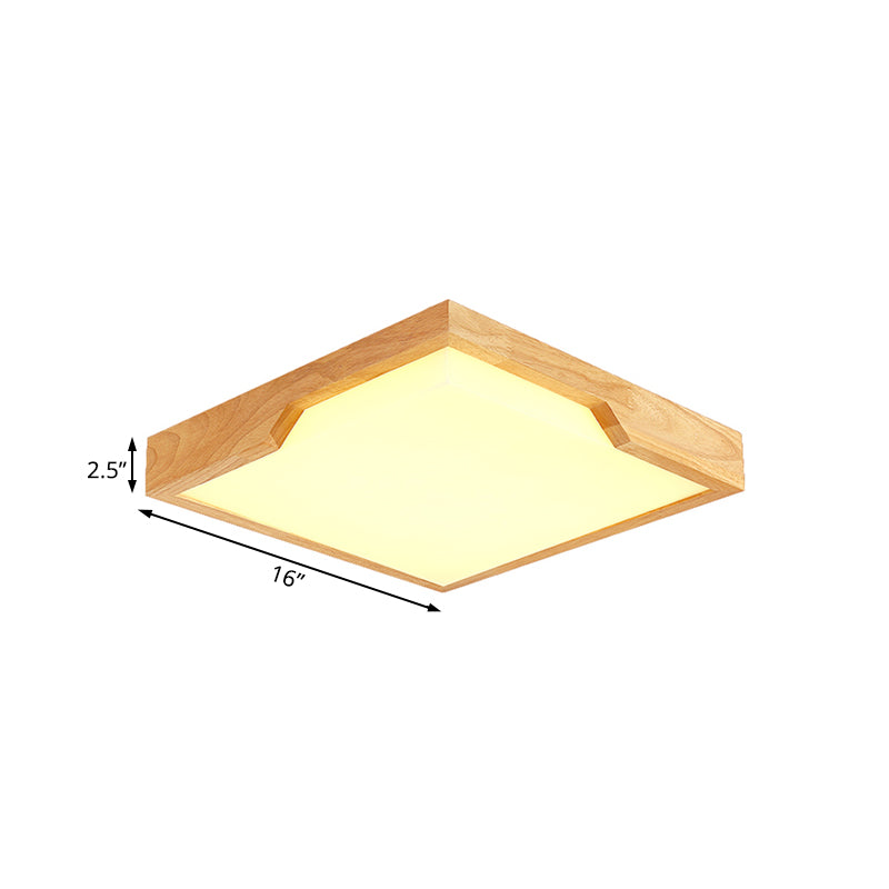 Wooden Square LED Ceiling Lamp Modern Single Light Flush Mount Lighting Fixture, 16