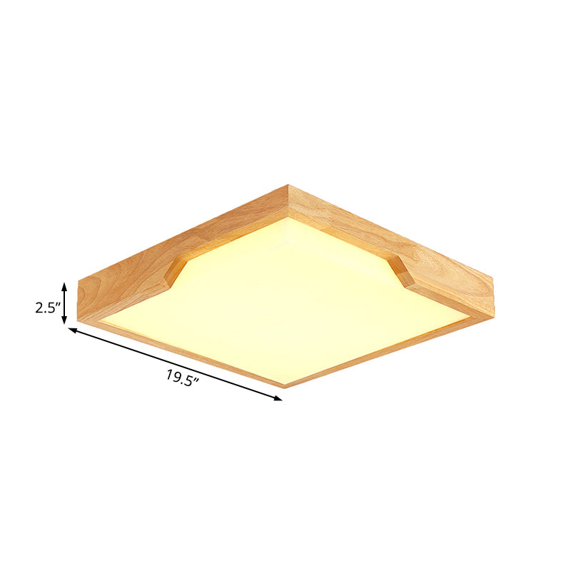 Wooden Square LED Ceiling Lamp Modern Single Light Flush Mount Lighting Fixture, 16