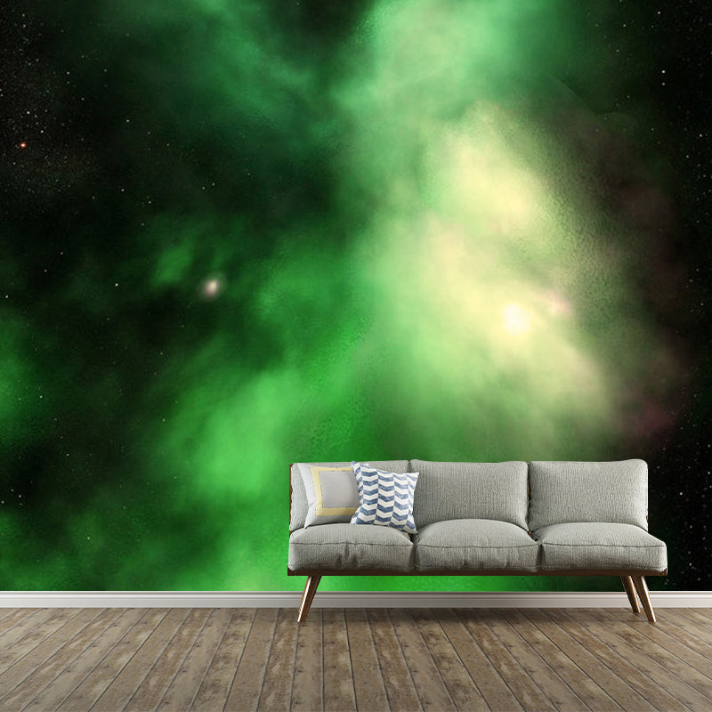 Full Nordic Wall Covering in Green Nebula Wall Mural Decal, Personalized Size Available Green Clearhalo 'Wall Decor' 'Wall Mural' 1112654