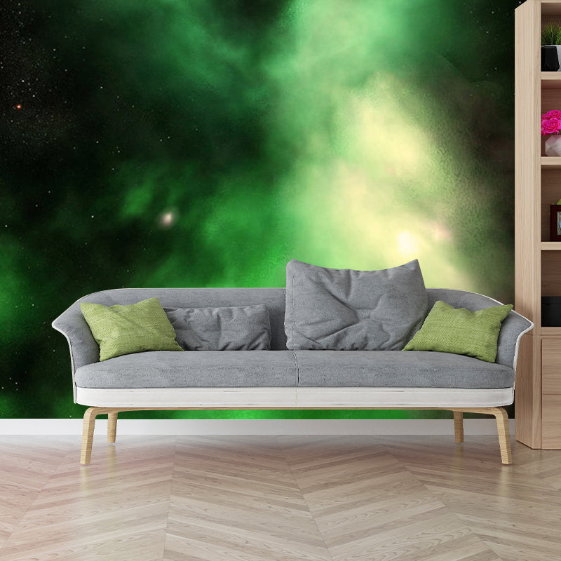 Full Nordic Wall Covering in Green Nebula Wall Mural Decal, Personalized Size Available Clearhalo 'Wall Decor' 'Wall Mural' 1112655