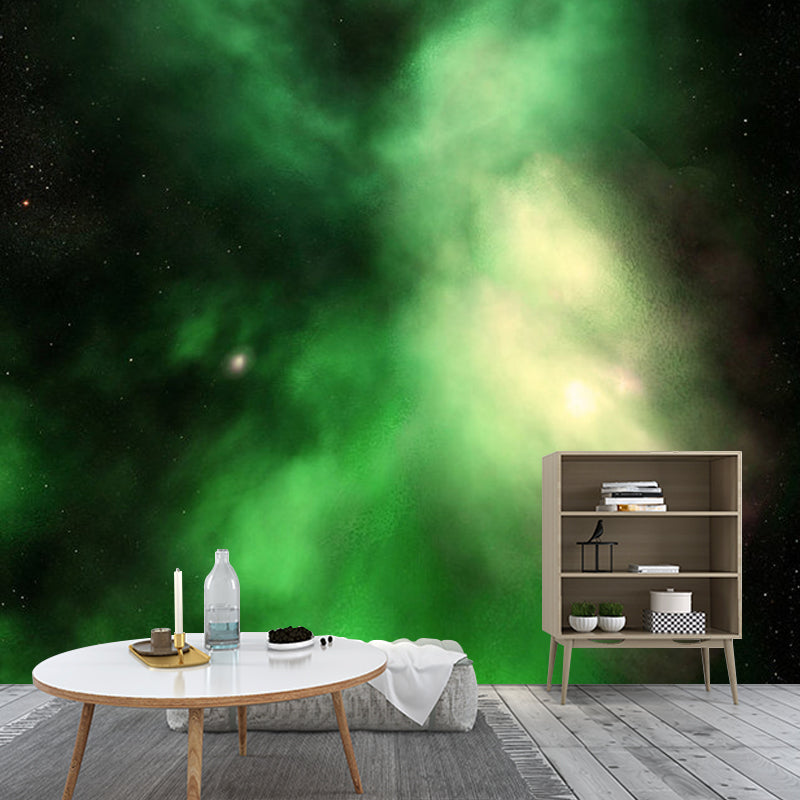 Full Nordic Wall Covering in Green Nebula Wall Mural Decal, Personalized Size Available Clearhalo 'Wall Decor' 'Wall Mural' 1112656