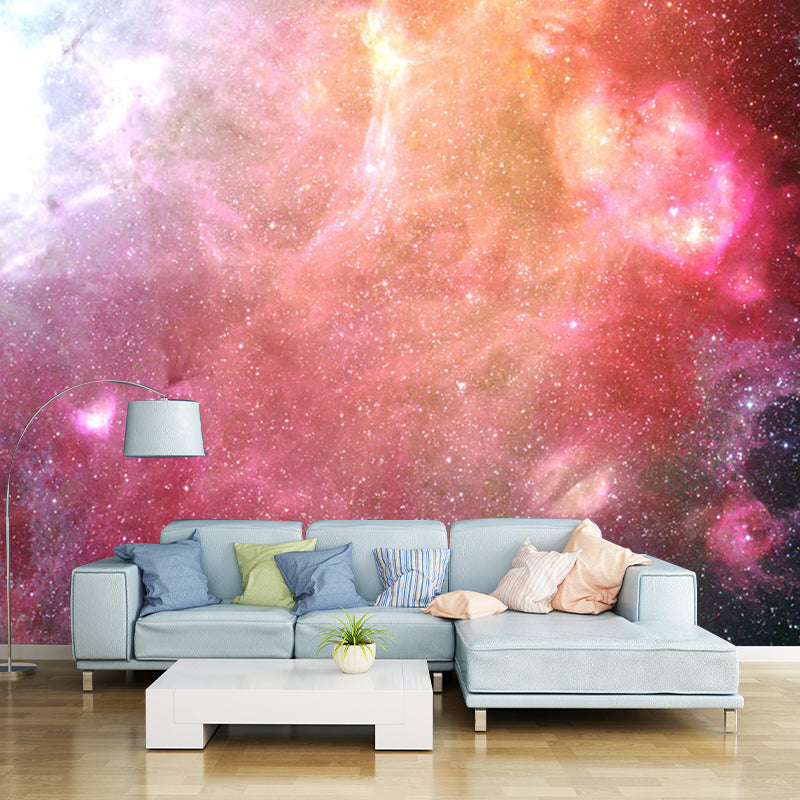 Simple Galaxy Wall Decor in Pink and Orange Bedroom Wall Mural Decal, Personalized Size Available Clearhalo 'Wall Decor' 'Wall Mural' 1112685