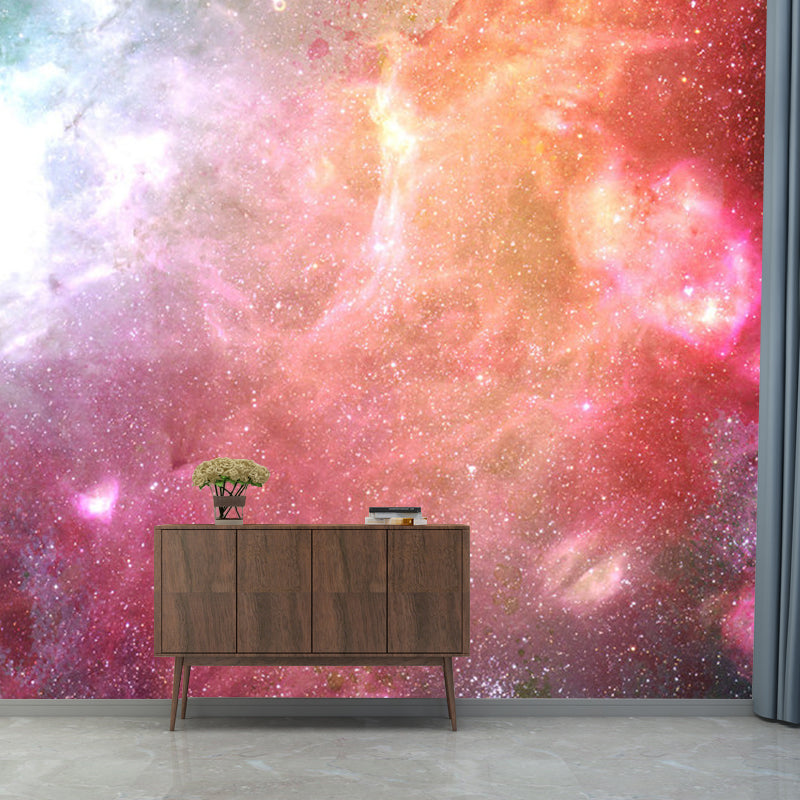 Simple Galaxy Wall Decor in Pink and Orange Bedroom Wall Mural Decal, Personalized Size Available Clearhalo 'Wall Decor' 'Wall Mural' 1112686