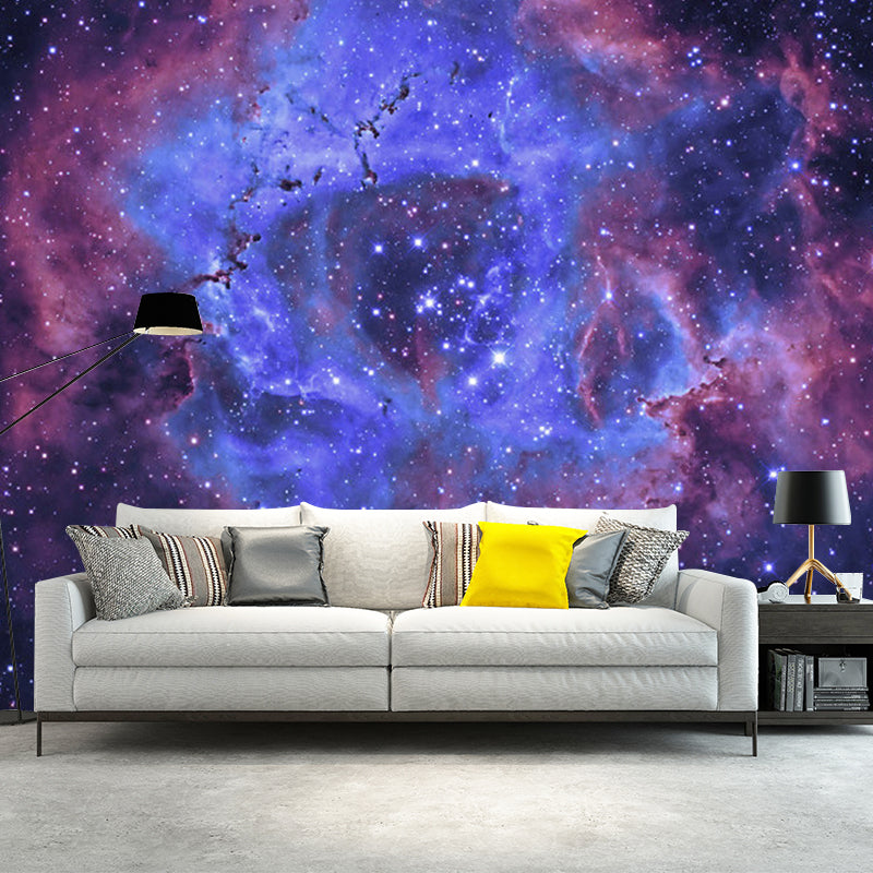 Purple and Blue Nebula Mural Wallpaper Moisture-Resistant Wall Art for Accent Wall Blue-Purple Clearhalo 'Wall Decor' 'Wall Mural' 1112689