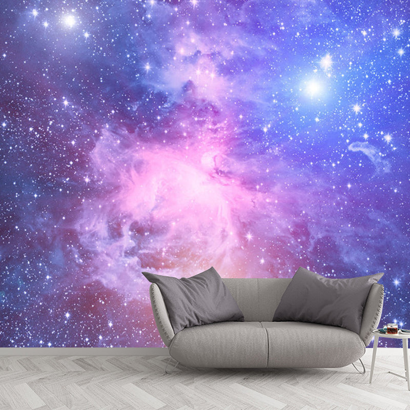 Modern Nebula Wall Mural Decal for Ceiling Decoration, Customized Size Wall Art in Blue and Purple Blue-Purple Clearhalo 'Wall Decor' 'Wall Mural' 1112699