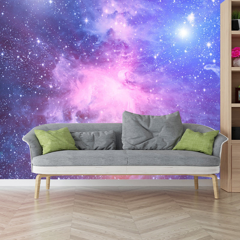 Modern Nebula Wall Mural Decal for Ceiling Decoration, Customized Size Wall Art in Blue and Purple Clearhalo 'Wall Decor' 'Wall Mural' 1112700