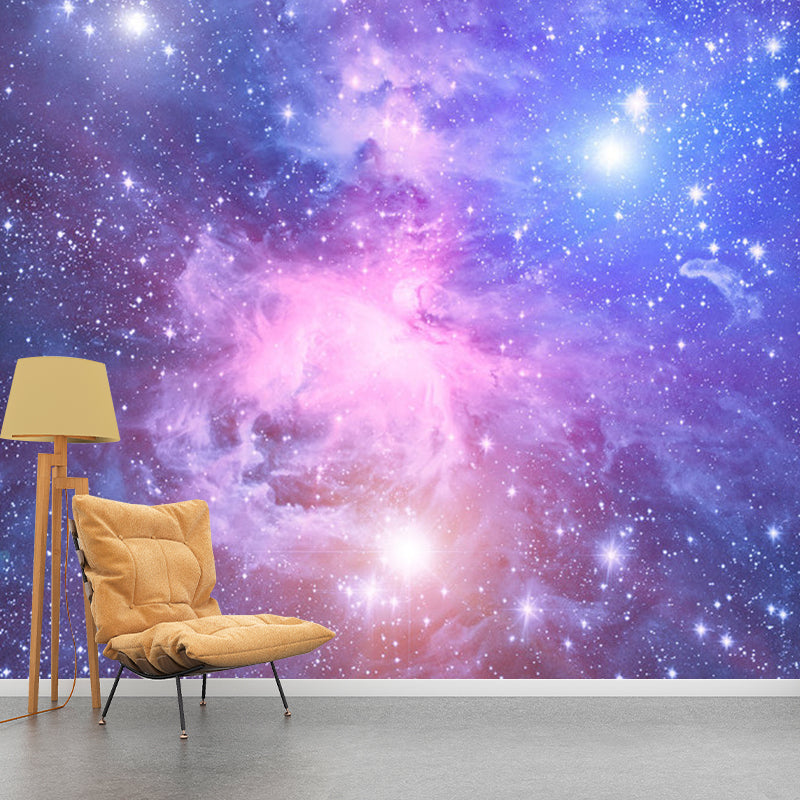 Modern Nebula Wall Mural Decal for Ceiling Decoration, Customized Size Wall Art in Blue and Purple Clearhalo 'Wall Decor' 'Wall Mural' 1112701