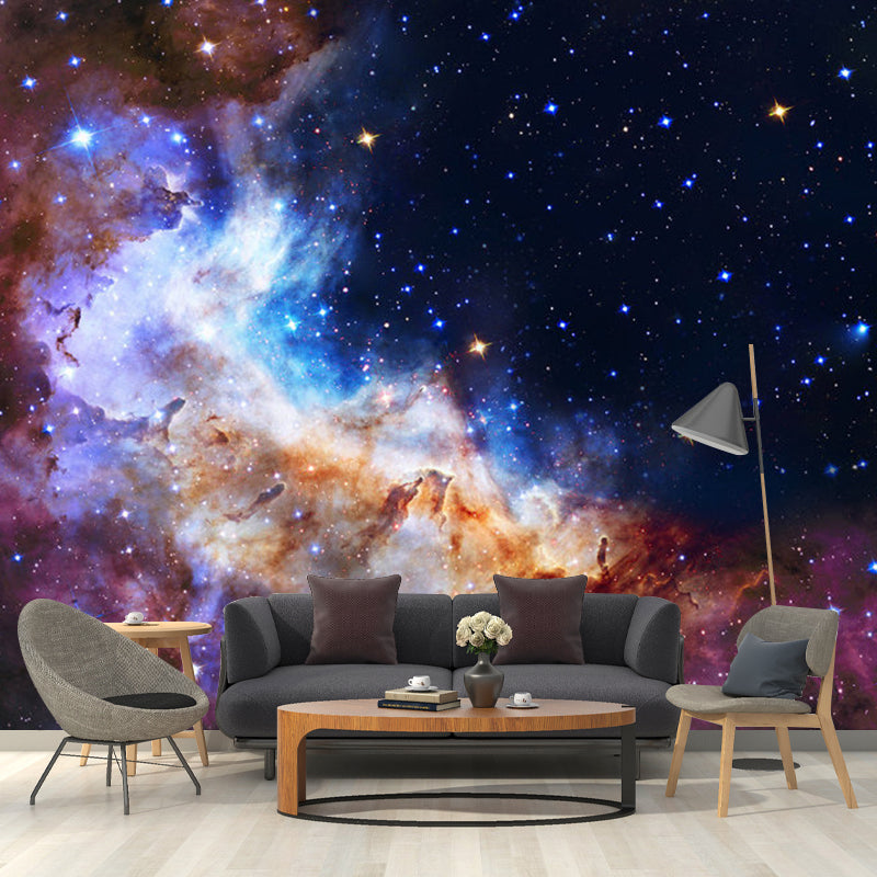 Big Galaxy Wall Covering for Living Room Stars Mural Wallpaper in Blue and Purple, Stain-Resistant Clearhalo 'Wall Decor' 'Wall Mural' 1112705