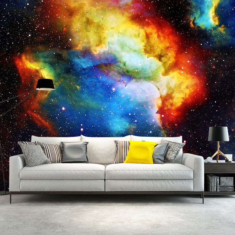 Whole Photo Nordic Wall Mural Decal for Ceiling Decoration with Nebula in Multi Color Red-Yellow-Blue-Green Clearhalo 'Wall Decor' 'Wall Mural' 1112709