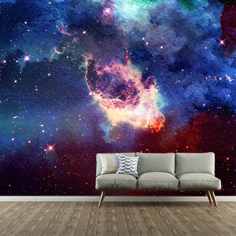 Full Size Photo Galaxy Mural for Theme Restaurant Decoration in Blue and Red, Custom Size Available Blue-Red Clearhalo 'Wall Decor' 'Wall Mural' 1112714