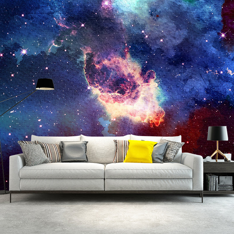 Full Size Photo Galaxy Mural for Theme Restaurant Decoration in Blue and Red, Custom Size Available Clearhalo 'Wall Decor' 'Wall Mural' 1112715