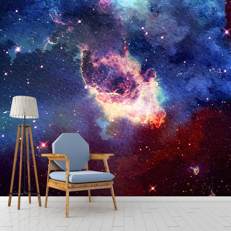 Full Size Photo Galaxy Mural for Theme Restaurant Decoration in Blue and Red, Custom Size Available Clearhalo 'Wall Decor' 'Wall Mural' 1112716