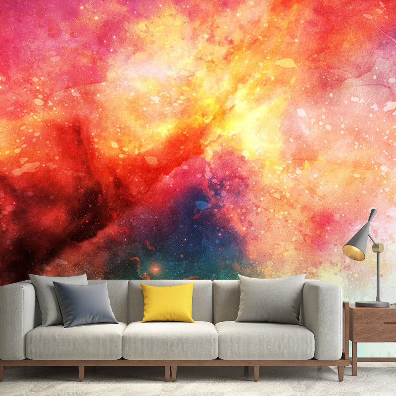 Water-Resistant Galaxy Wall Covering Non-Woven Material Wall Mural for Home Decoration Red-Yellow-Green Clearhalo 'Wall Decor' 'Wall Mural' 1112719
